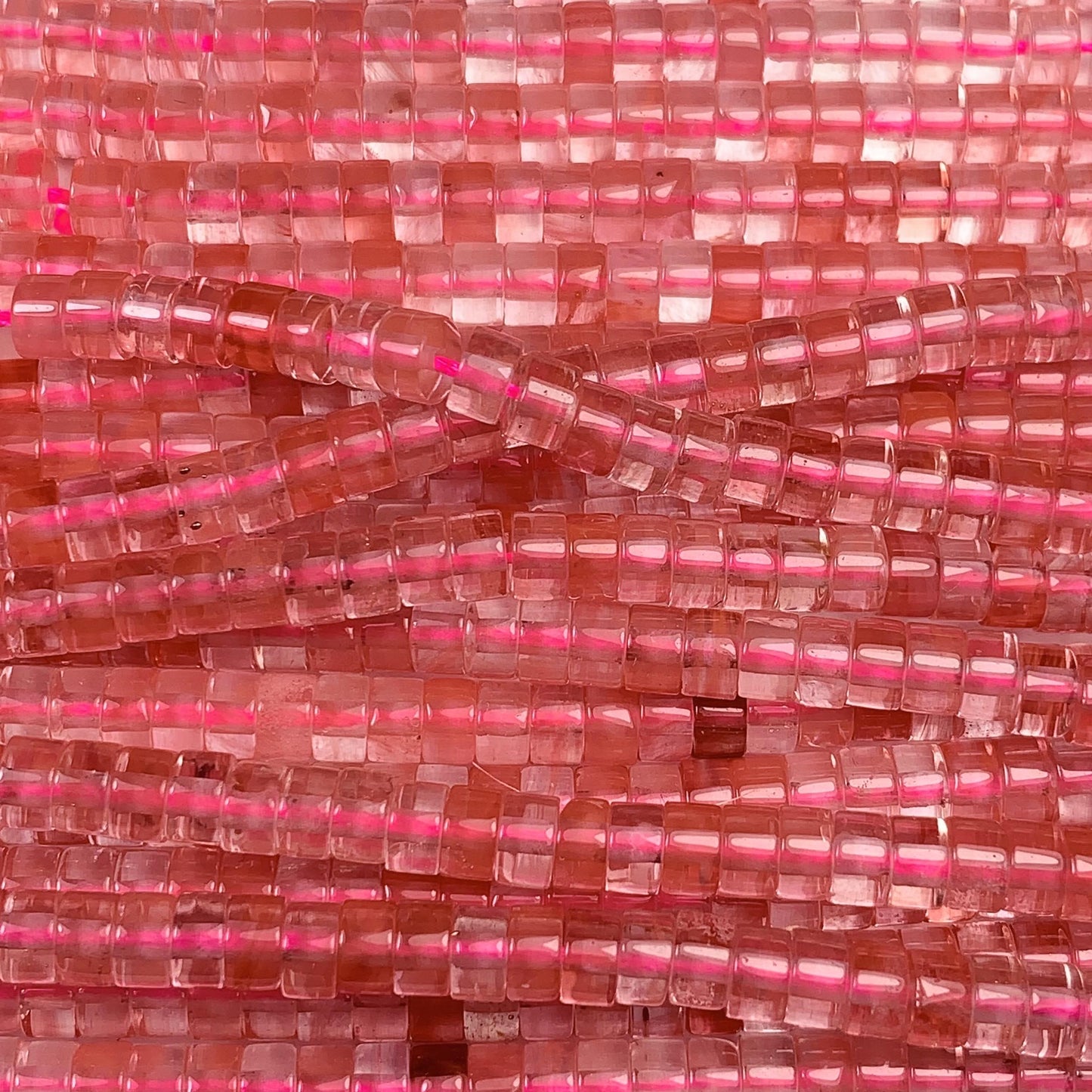 2x4mm Red Watermelon Quartz Heishi Disc Beads Strand 15"