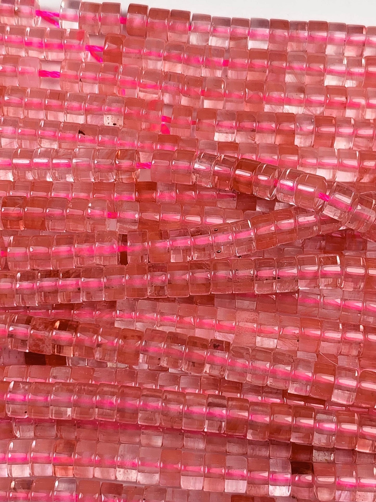 2x4mm Red Watermelon Quartz Heishi Disc Beads Strand 15"