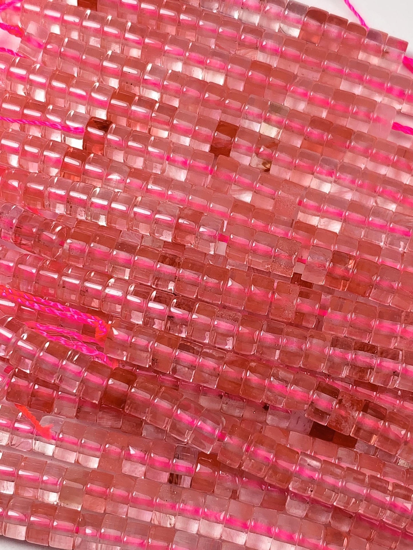 2x4mm Red Watermelon Quartz Heishi Disc Beads Strand 15"