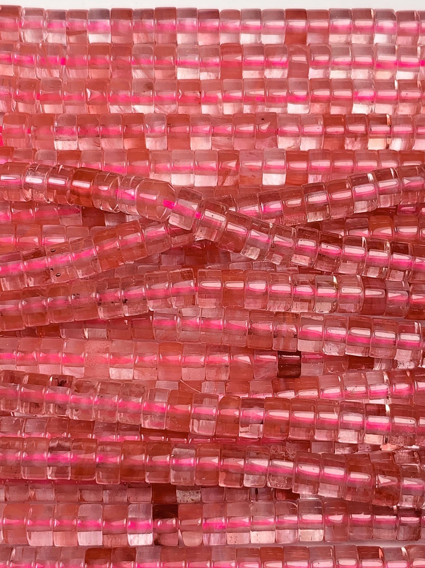 2x4mm Red Watermelon Quartz Heishi Disc Beads Strand 15"