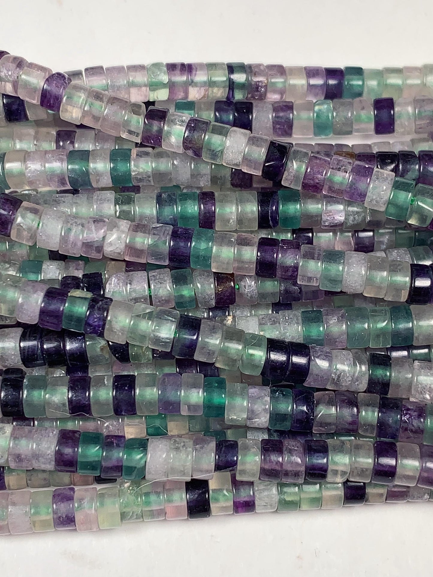 2x4mm Luster Translucent Natural Purple Green Clear Fluoride Heishi Disc Rondelle Beads 15.5" Strand