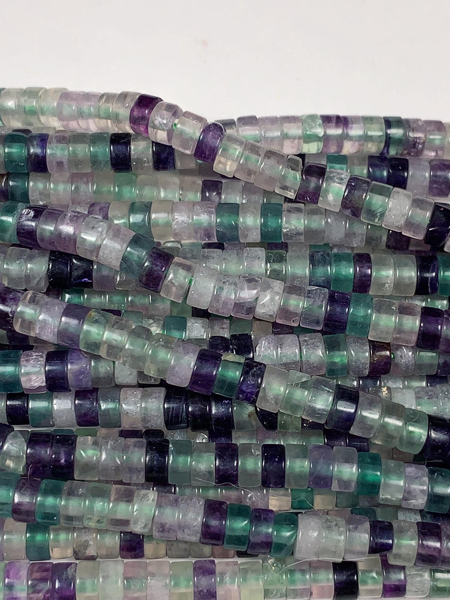 2x4mm Luster Translucent Natural Purple Green Clear Fluoride Heishi Disc Rondelle Beads 15.5" Strand