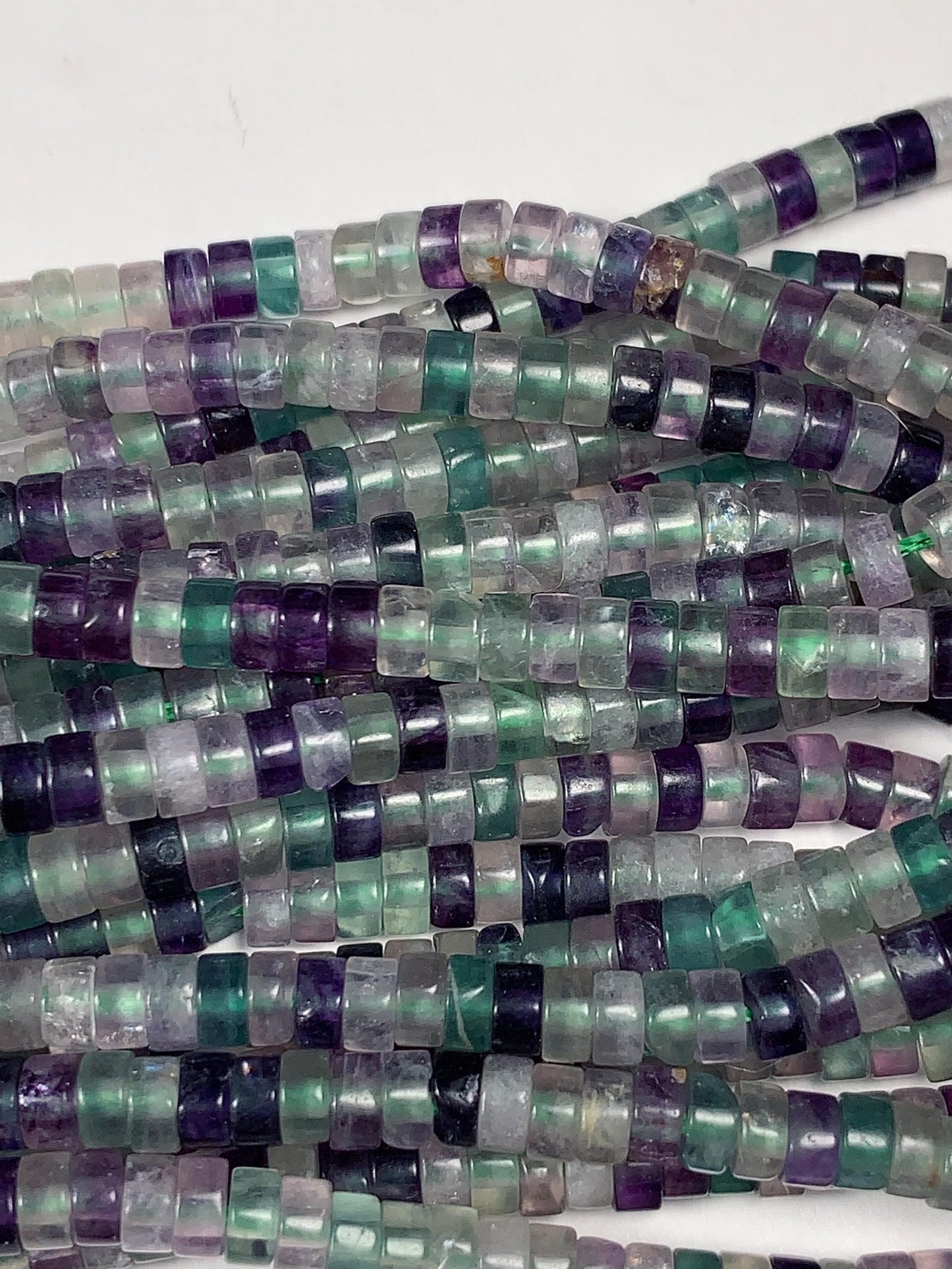 2x4mm Luster Translucent Natural Purple Green Clear Fluoride Heishi Disc Rondelle Beads 15.5" Strand
