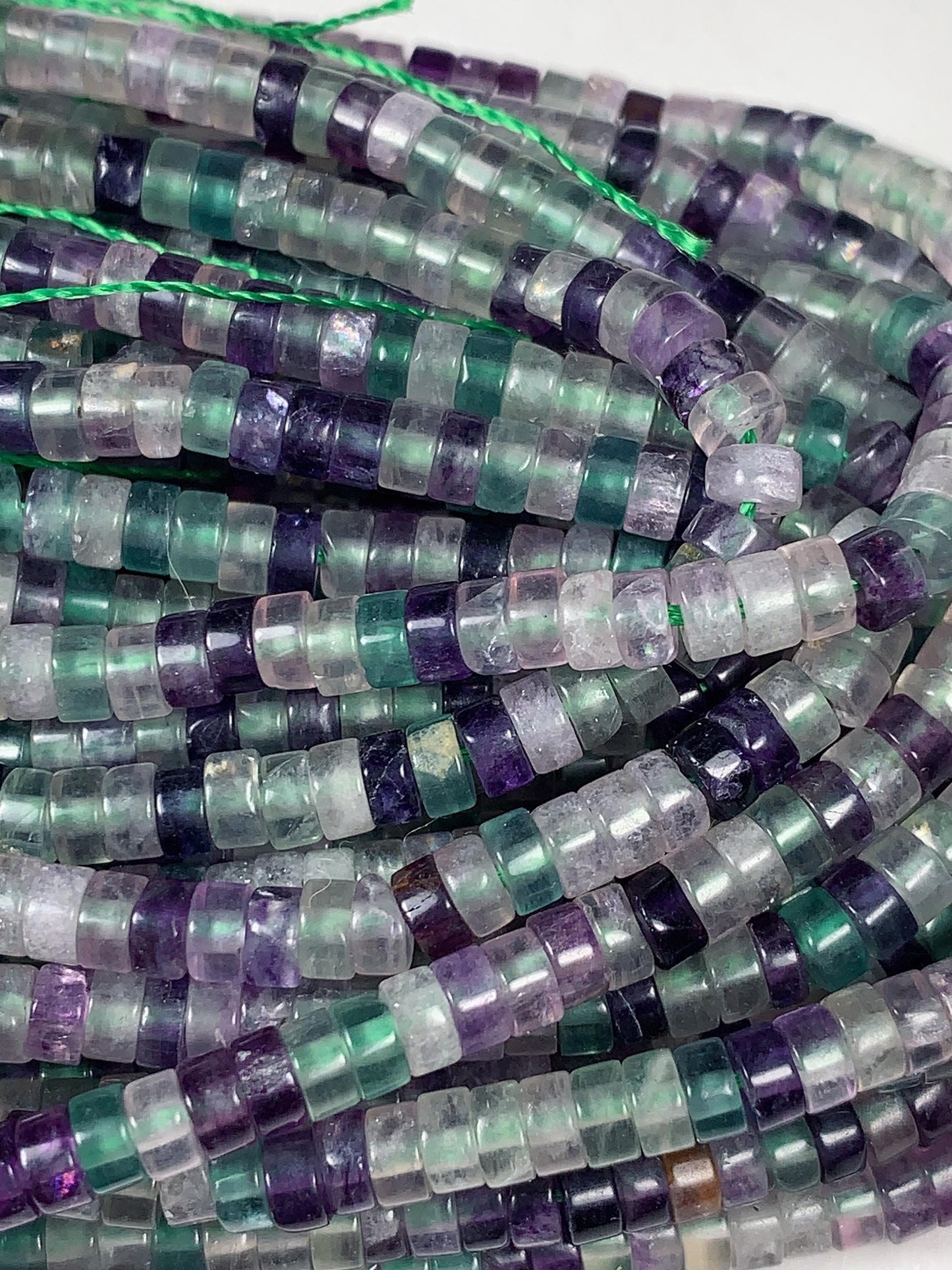 2x4mm Luster Translucent Natural Purple Green Clear Fluoride Heishi Disc Rondelle Beads 15.5" Strand