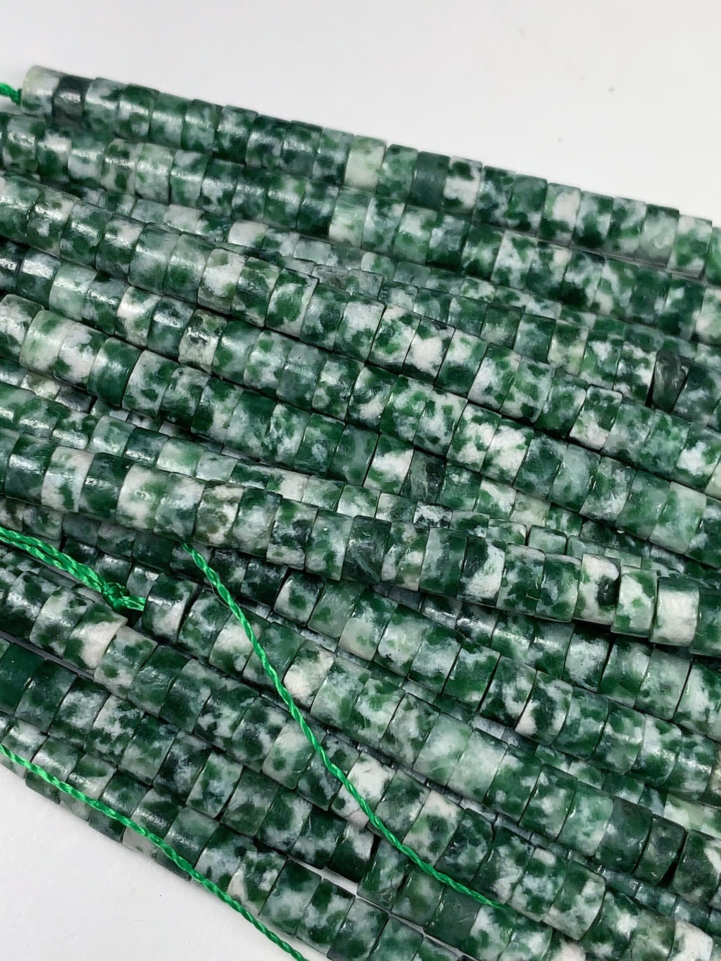 2x4mm Natural Green Spot Jasper Heishi Disc Beads 15.5" Strand