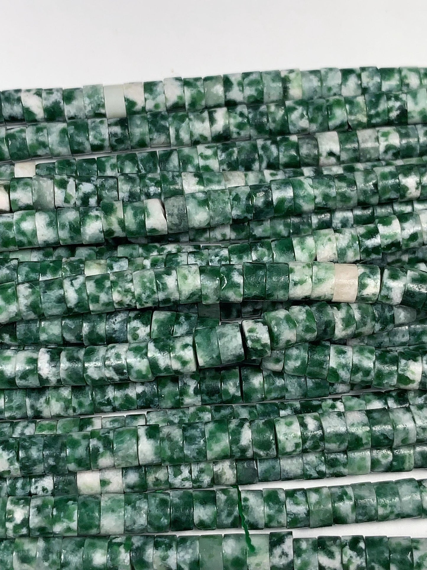 2x4mm Natural Green Spot Jasper Heishi Disc Beads 15.5" Strand