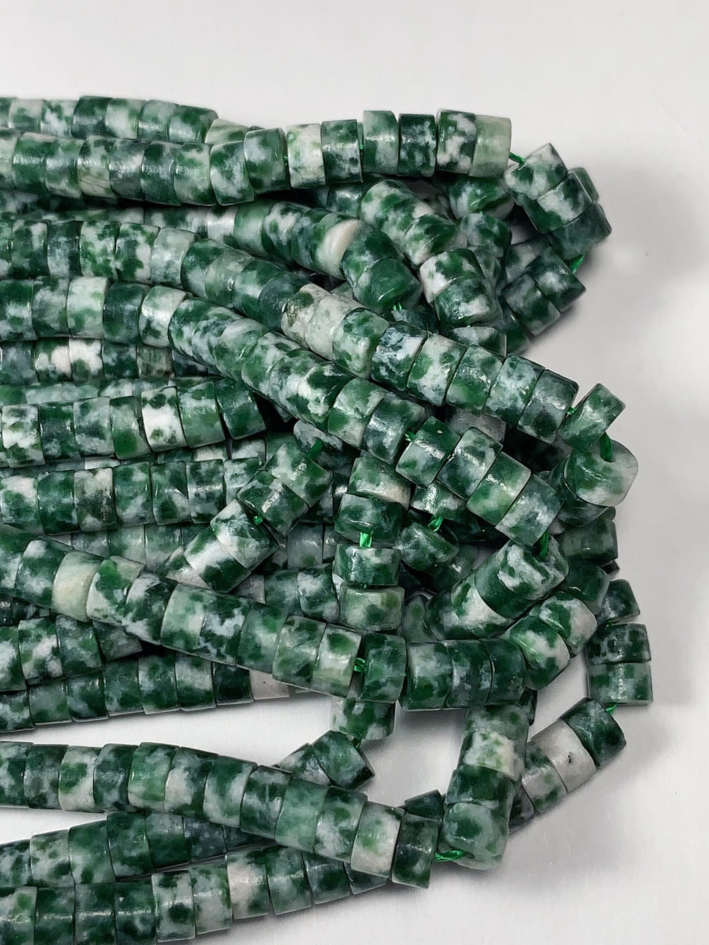 2x4mm Natural Green Spot Jasper Heishi Disc Beads 15.5" Strand