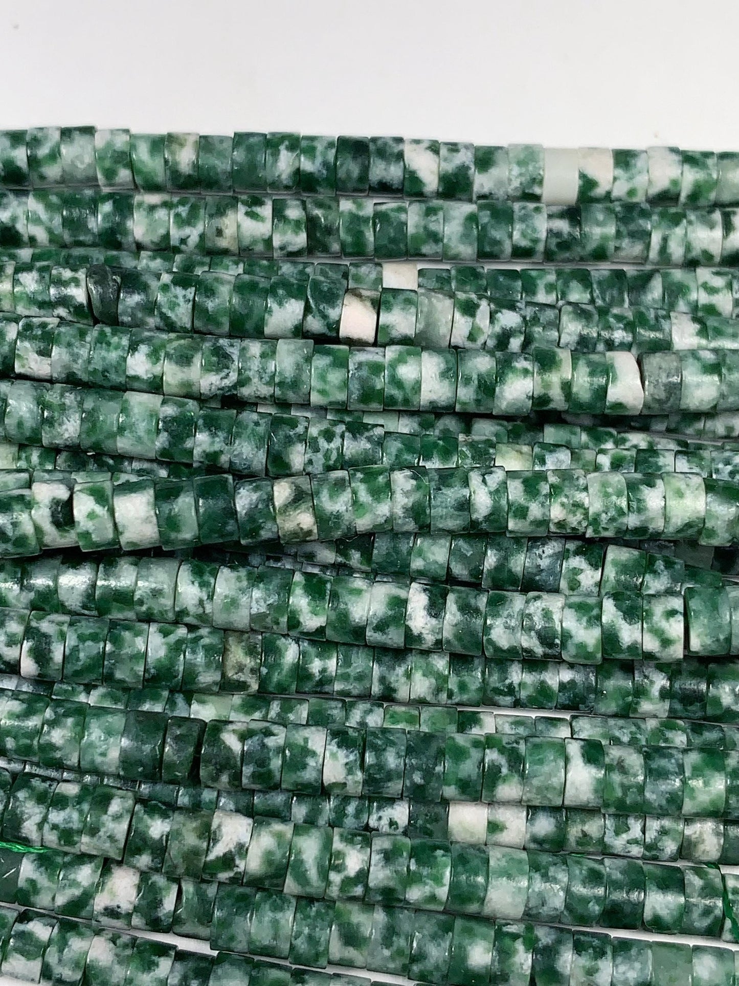 2x4mm Natural Green Spot Jasper Heishi Disc Beads 15.5" Strand