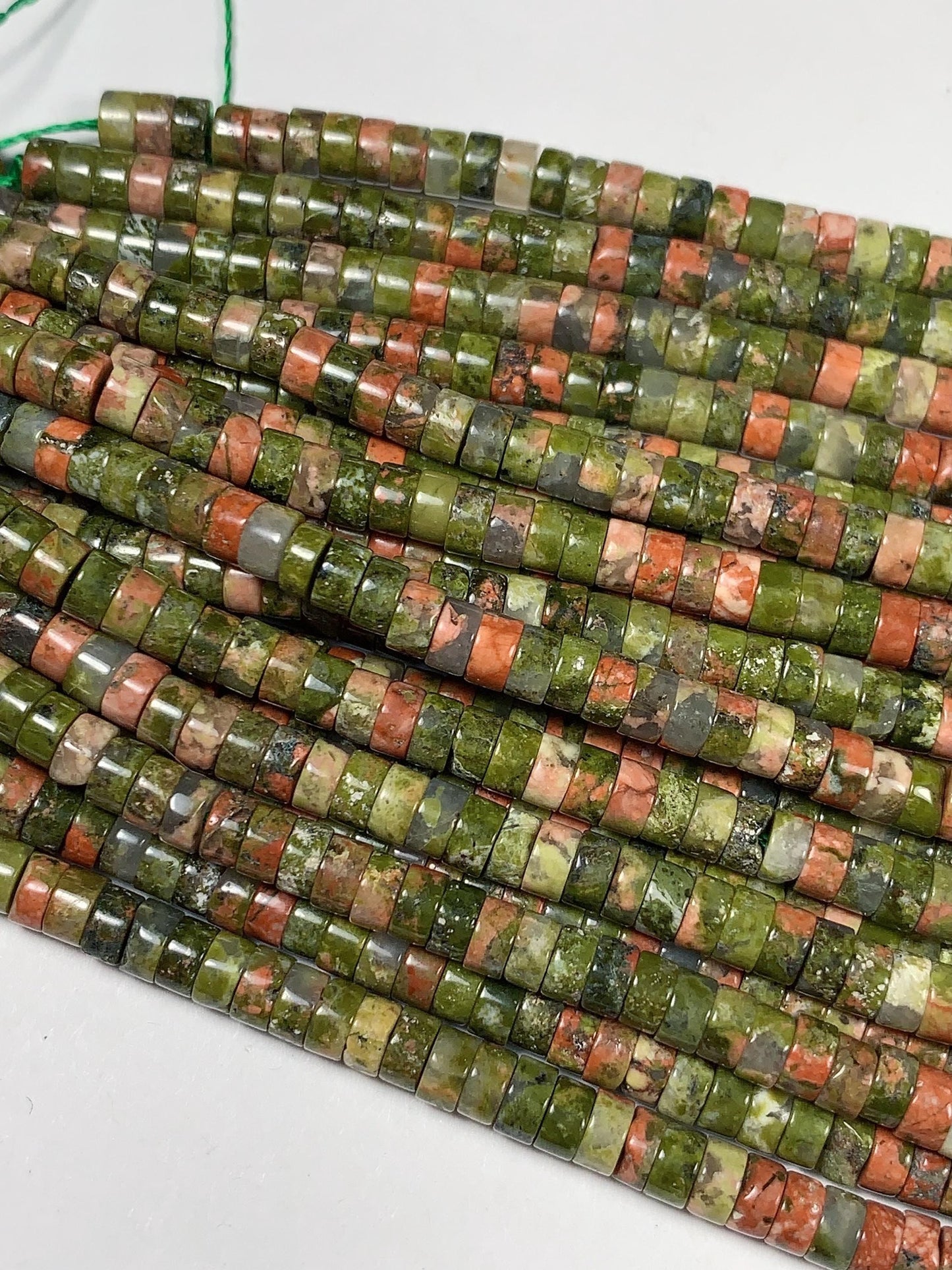 2x4mm Natural Green Red Unakite Heishi Disc Beads 15 Strand