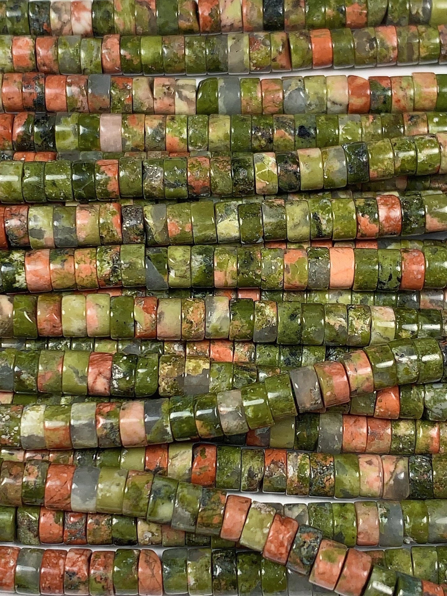 2x4mm Natural Green Red Unakite Heishi Disc Beads 15 Strand