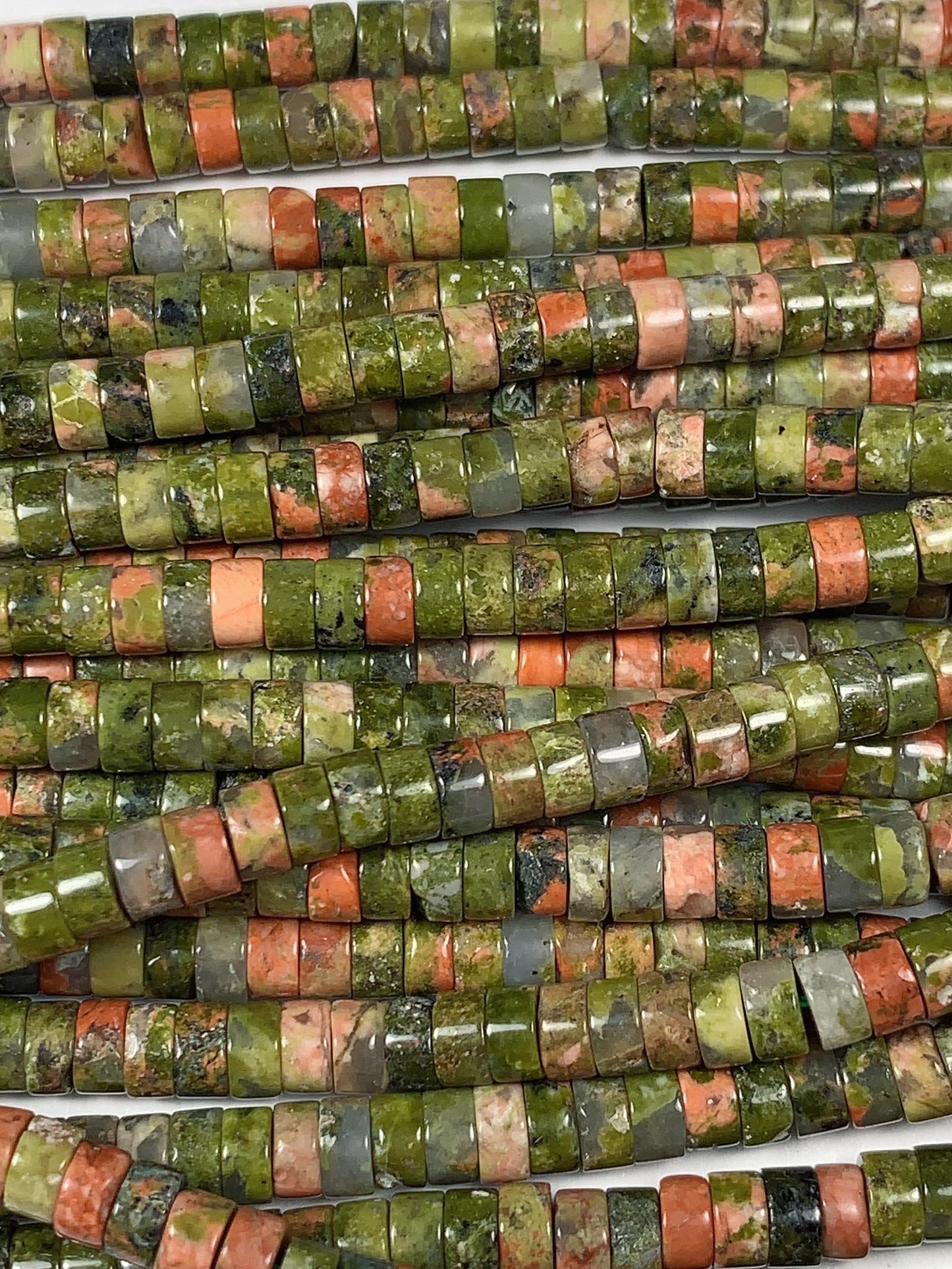 2x4mm Natural Green Red Unakite Heishi Disc Beads 15 Strand