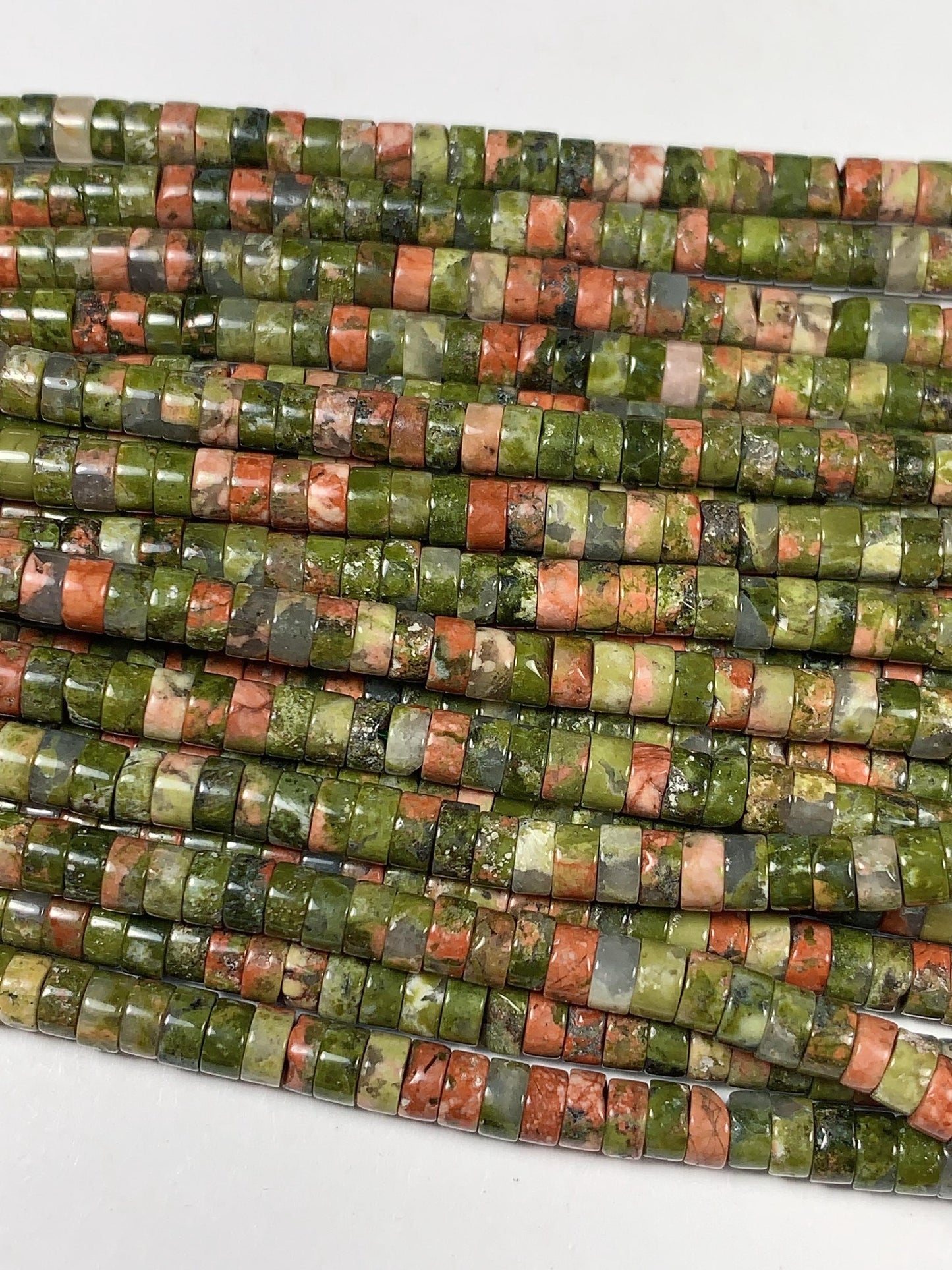 2x4mm Natural Green Red Unakite Heishi Disc Beads 15 Strand