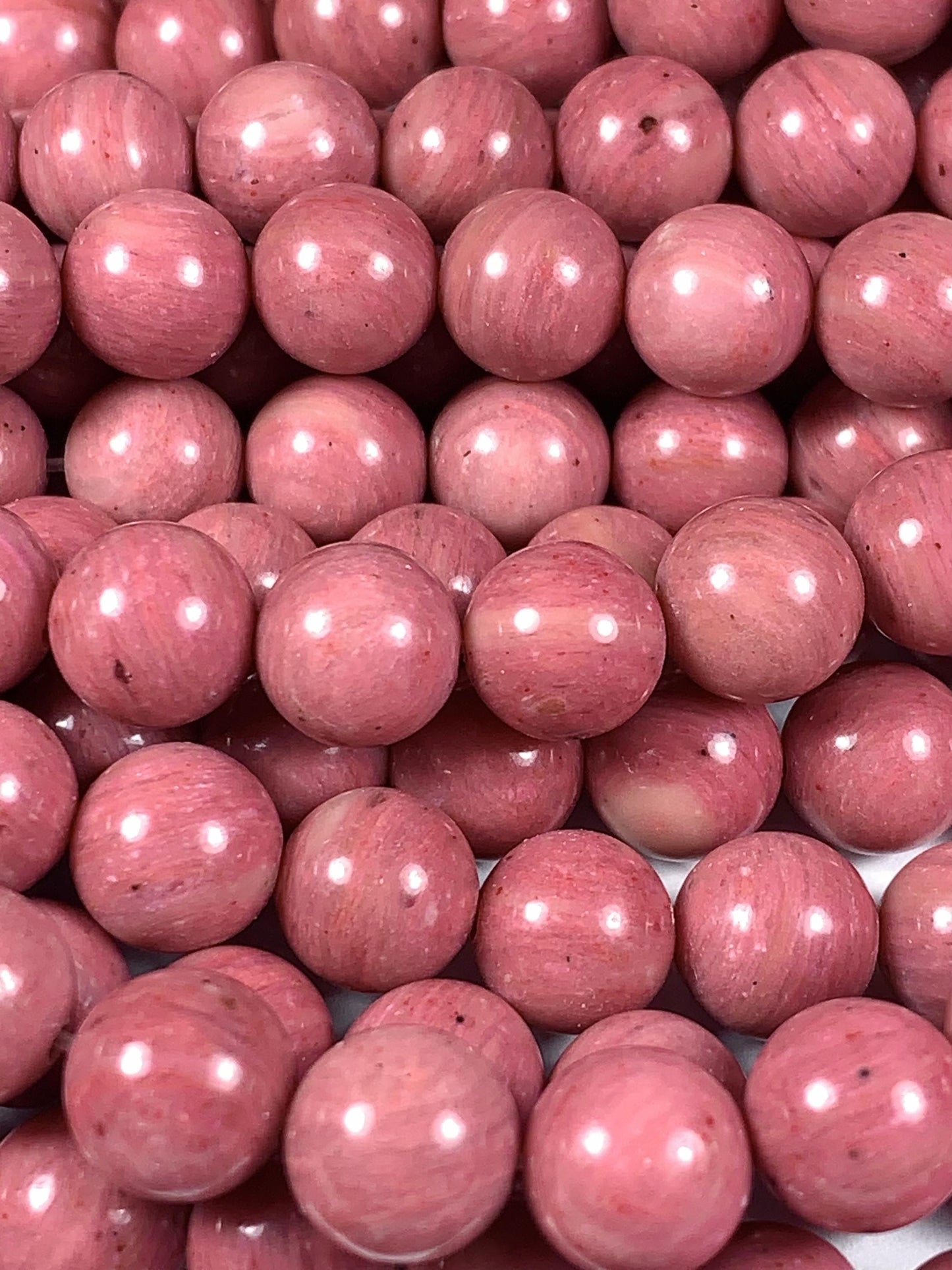Natural Pink Rhodonite Beads: Smooth Round Gemstone Strand (15.5")