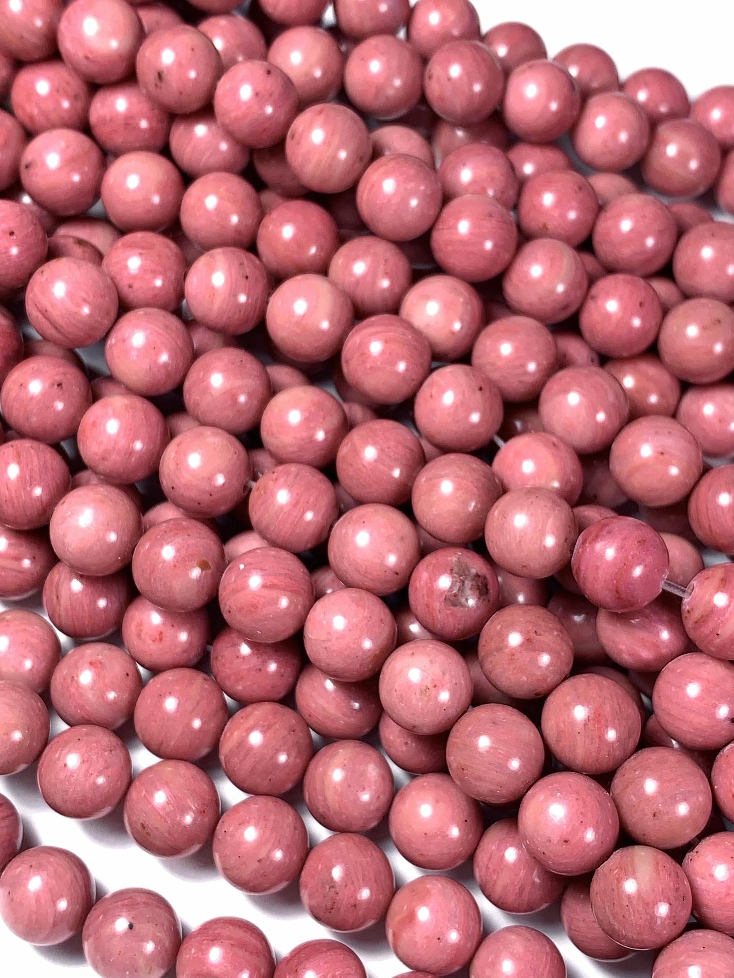 Natural Pink Rhodonite Beads: Smooth Round Gemstone Strand (15.5")