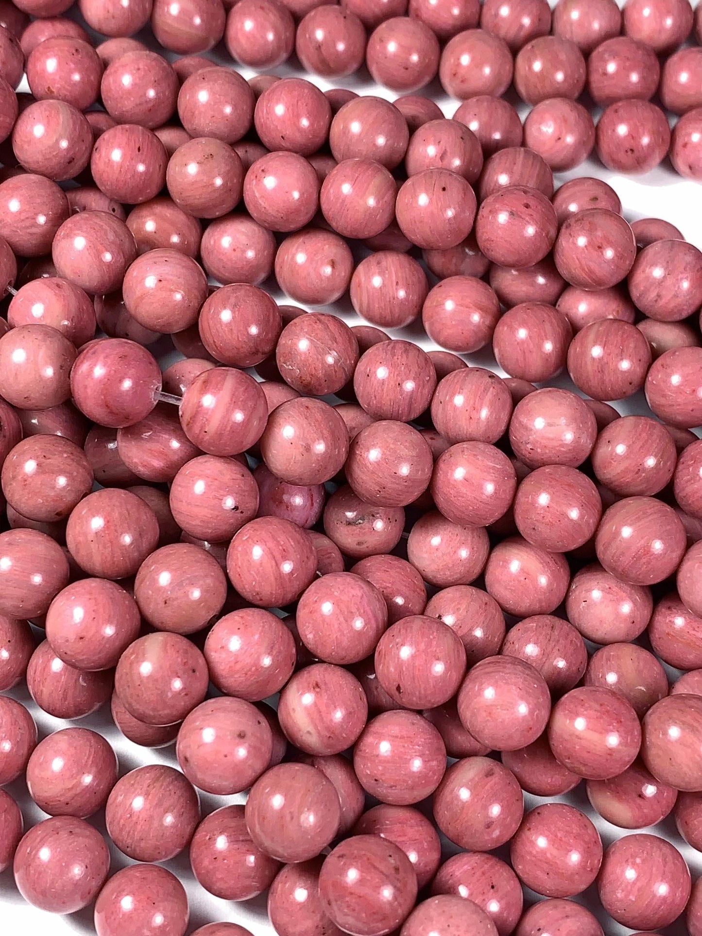 Natural Pink Rhodonite Beads: Smooth Round Gemstone Strand (15.5")