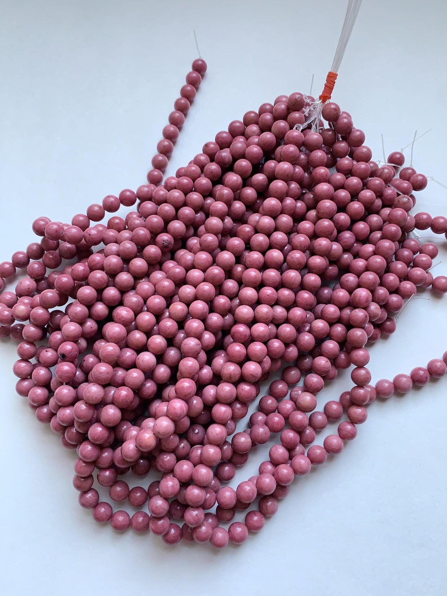 Natural Pink Rhodonite Beads: Smooth Round Gemstone Strand (15.5")