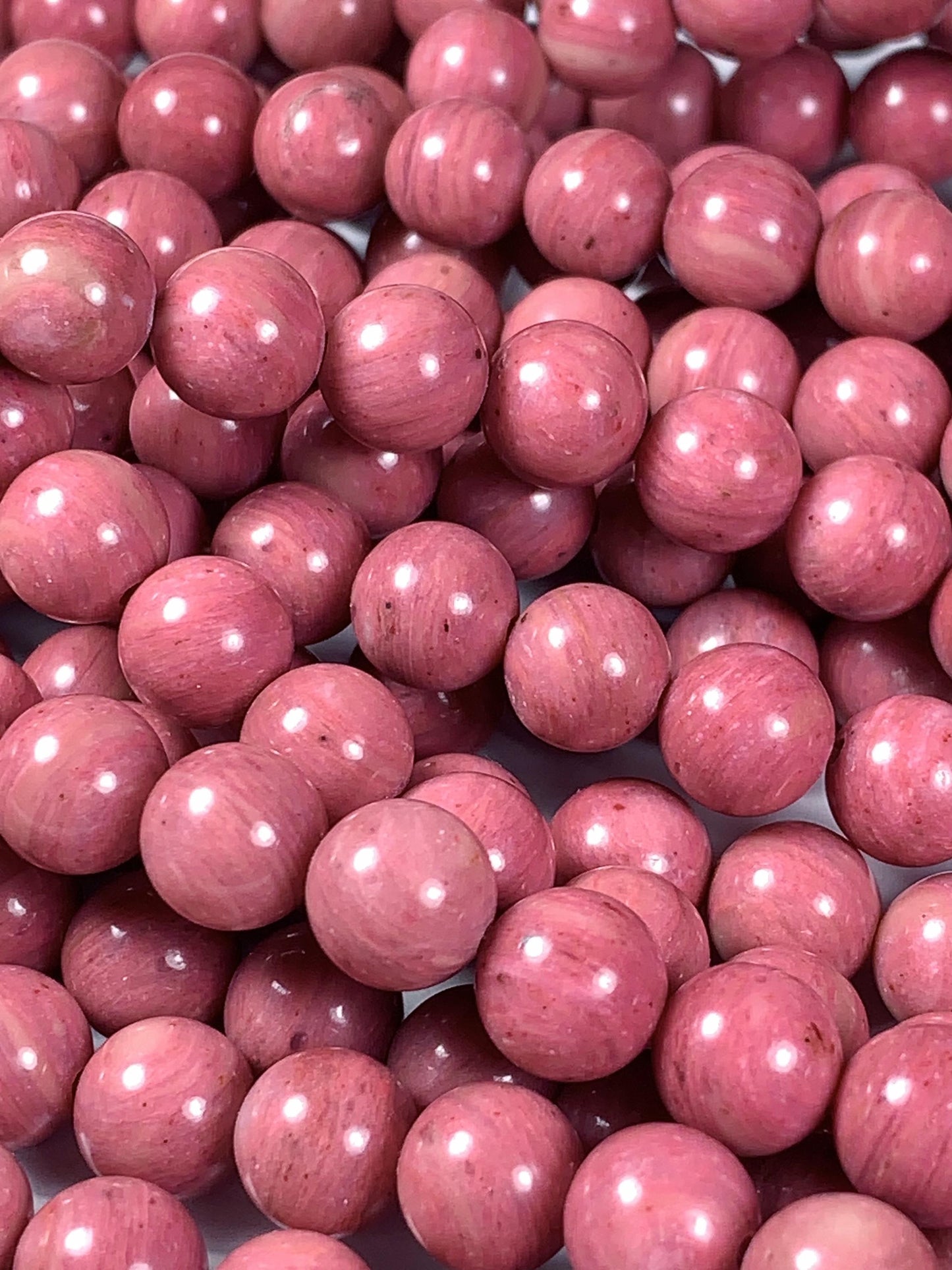 Natural Pink Rhodonite Beads: Smooth Round Gemstone Strand (15.5")
