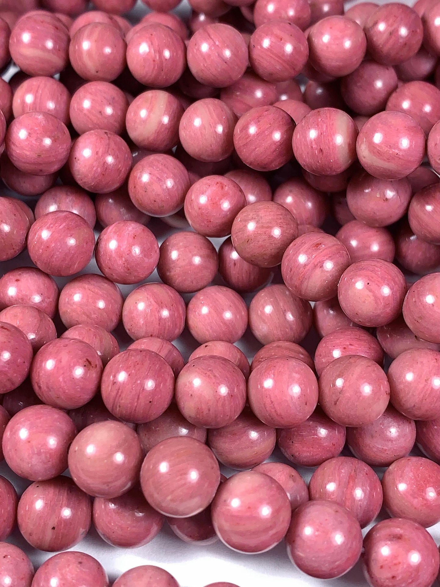 Natural Pink Rhodonite Beads: Smooth Round Gemstone Strand (15.5")