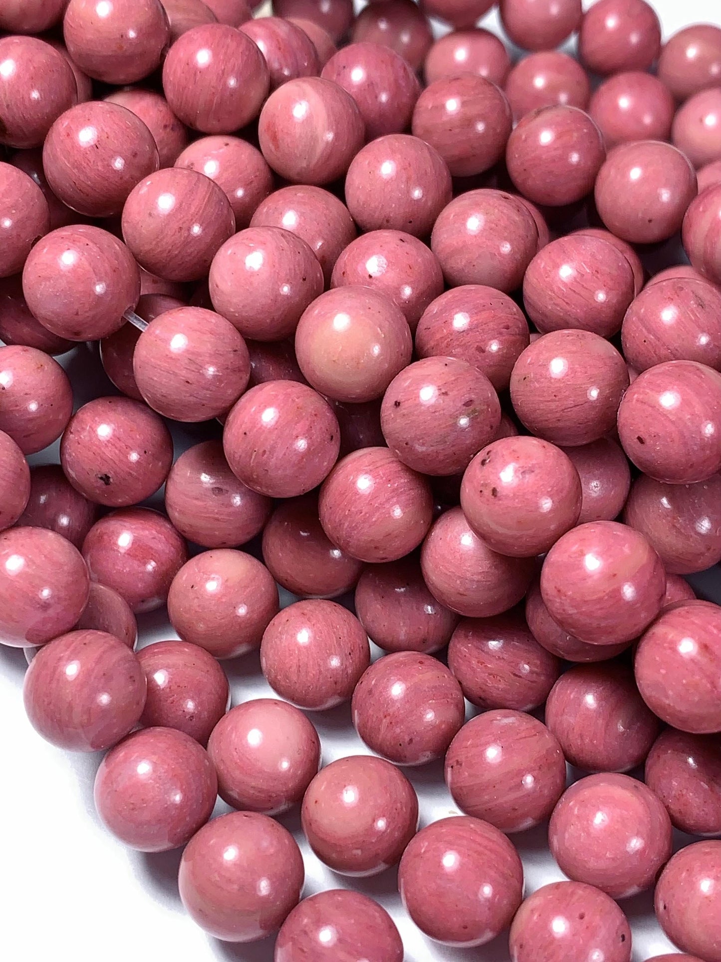 Natural Pink Rhodonite Beads: Smooth Round Gemstone Strand (15.5")