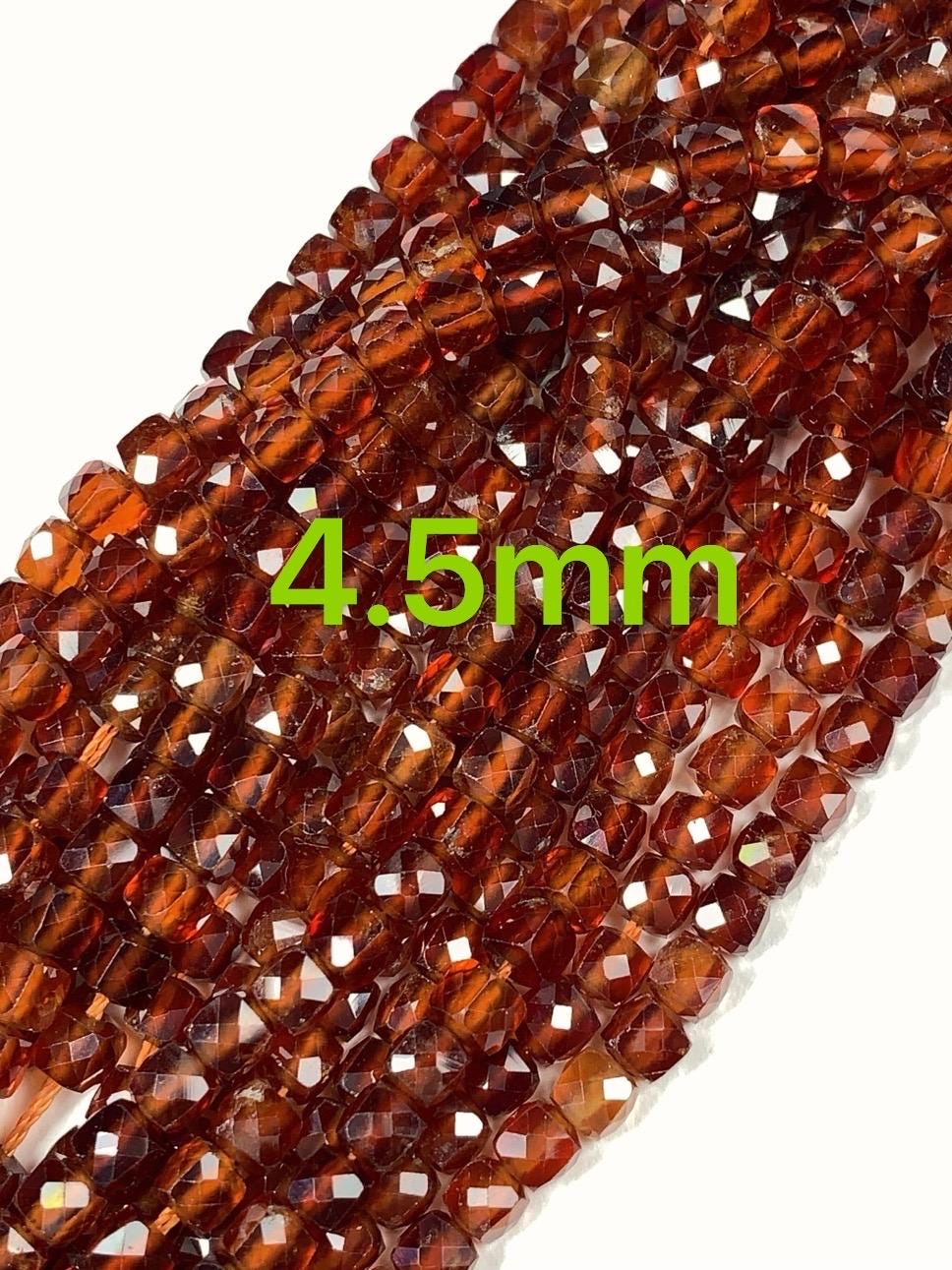 AAA+ Natural Hessonite Garnet Beads: Deep Orange Faceted Cube, 2-4mm Strand