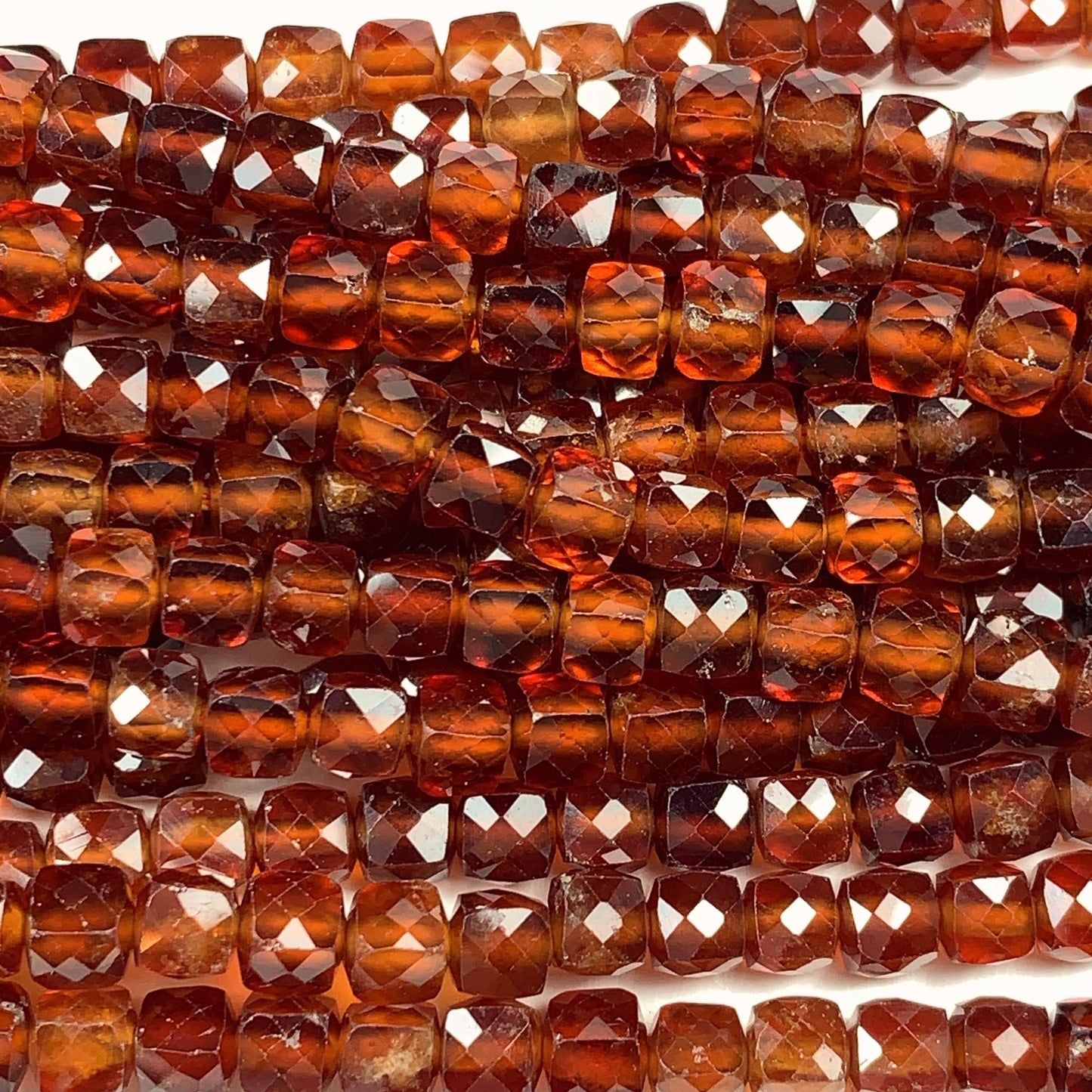 AAA+ Natural Hessonite Garnet Beads: Deep Orange Faceted Cube, 2-4mm Strand