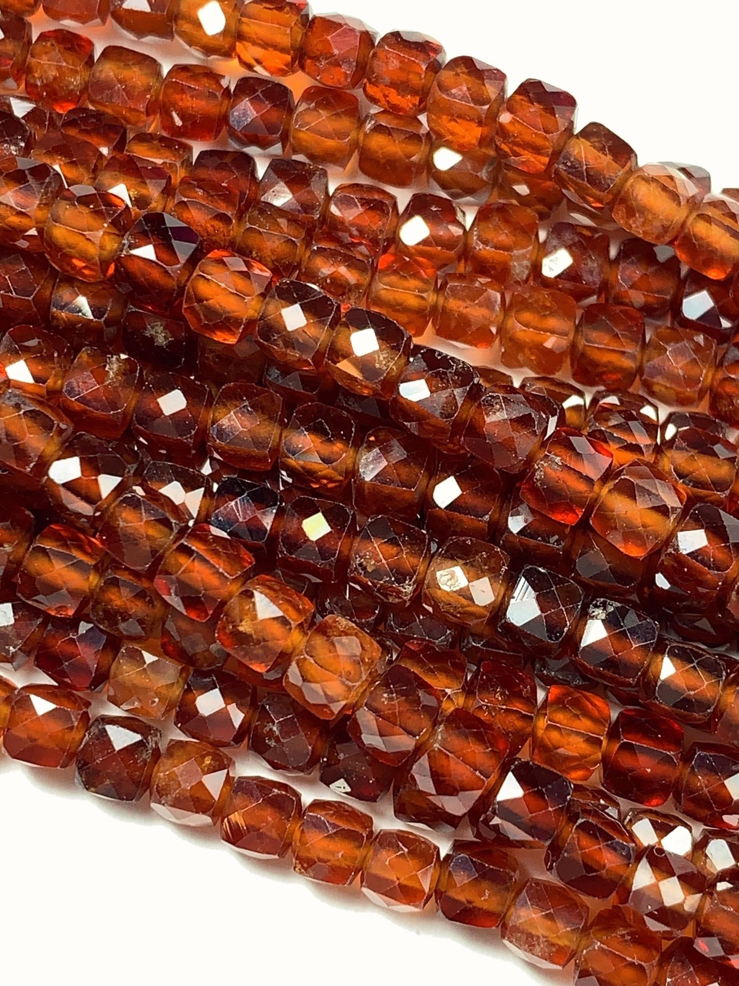 AAA+ Natural Hessonite Garnet Beads: Deep Orange Faceted Cube, 2-4mm Strand