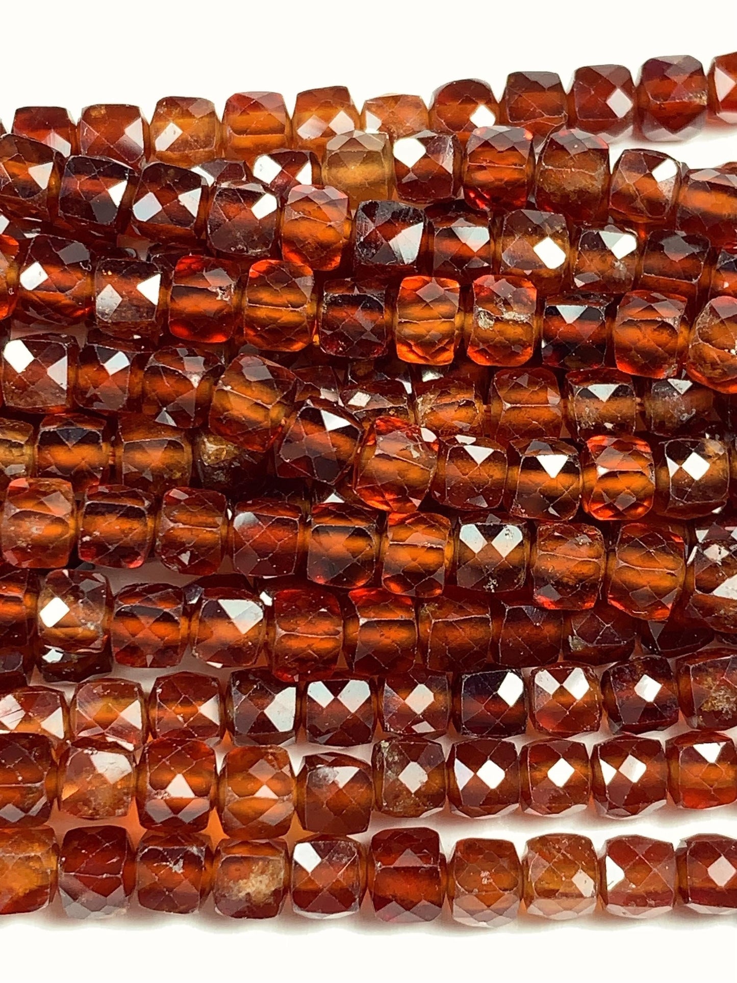 AAA+ Natural Hessonite Garnet Beads: Deep Orange Faceted Cube, 2-4mm Strand