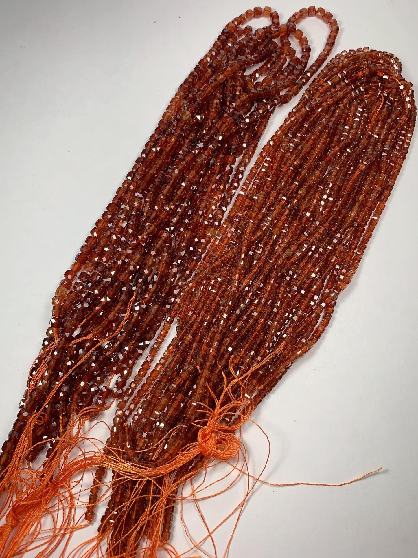 AAA+ Natural Hessonite Garnet Beads: Deep Orange Faceted Cube, 2-4mm Strand