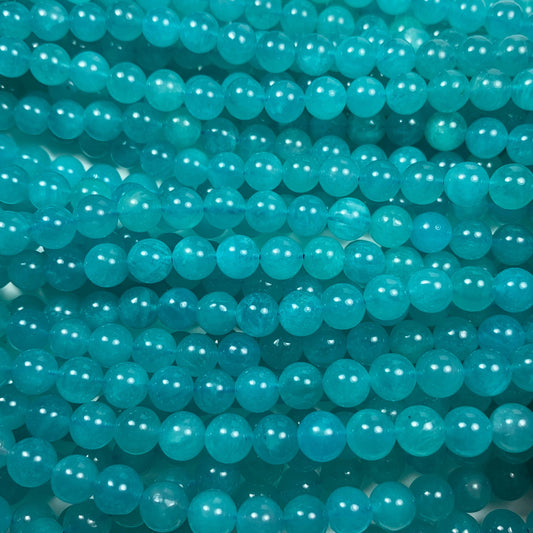 AAA Natural Translucency Blue Amazonite Gemstone Smooth Round Beads Smooth 15.5 Strand