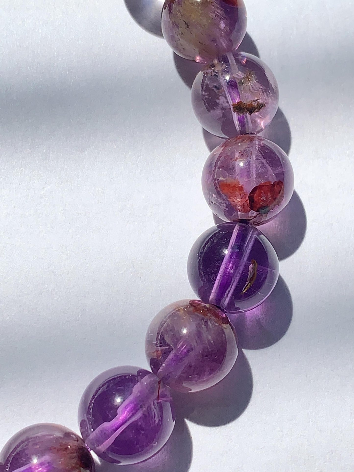 Super 7 Crystal Bracelet: Natural Amethyst Cacoxenite Quartz, Purple Brown Gemstone