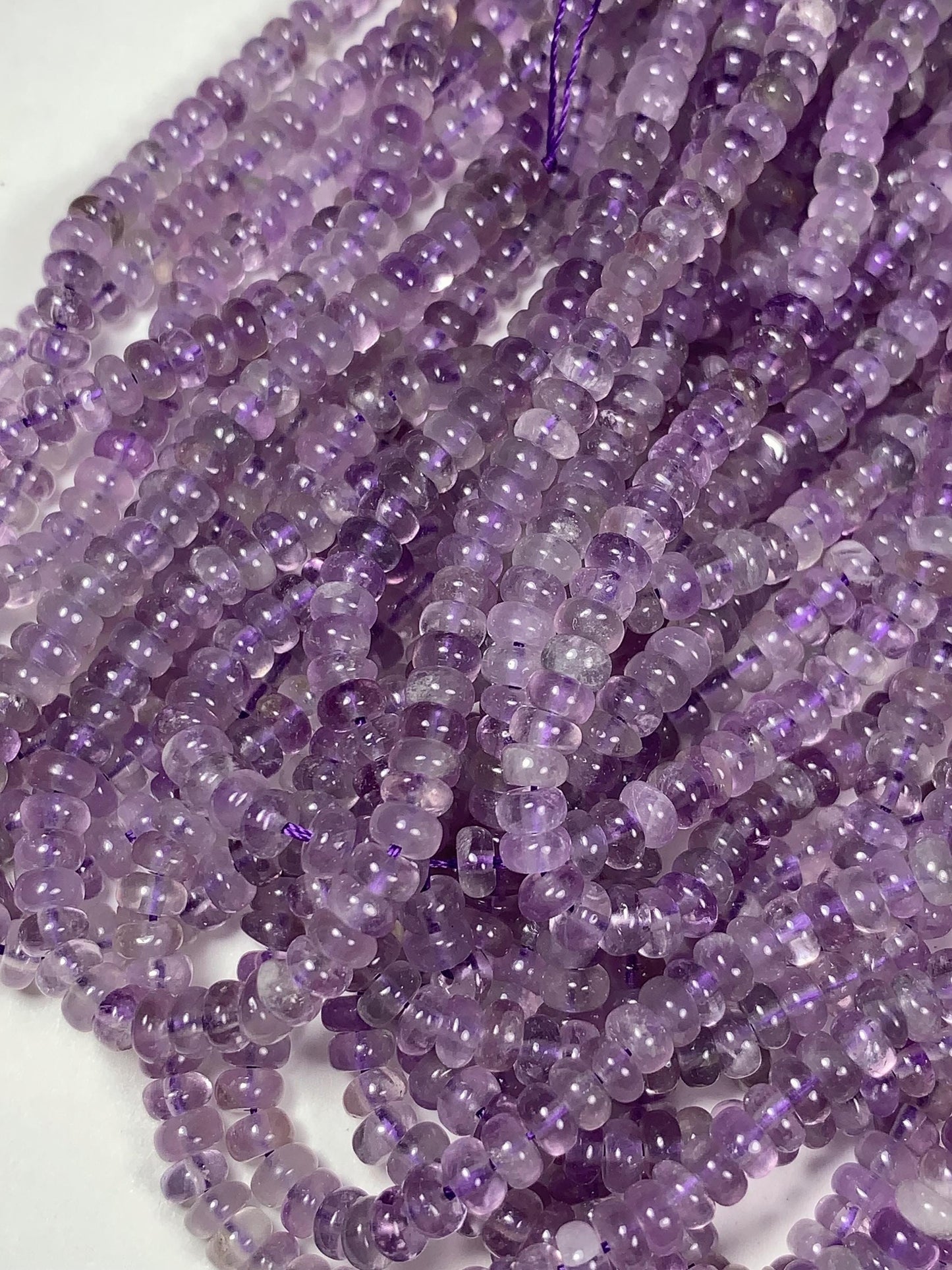 2x4mm Genuine Natural Transparent Light Purple Amethyst Smooth Rondelle Beads 15.5" Strand