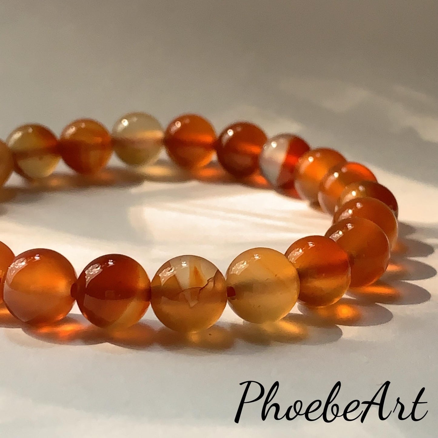 Orange Agate Stretch Bracelet: AAA Grade Gemstone, Handmade in USA