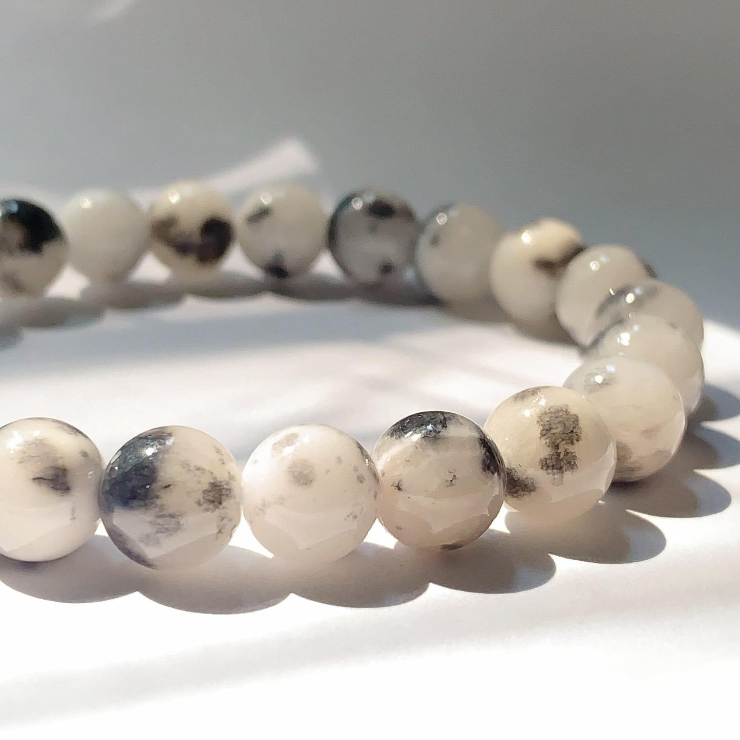 Black White Botswana Jade Stretch Bracelet: AAA Grade Gemstone, Handmade in USA
