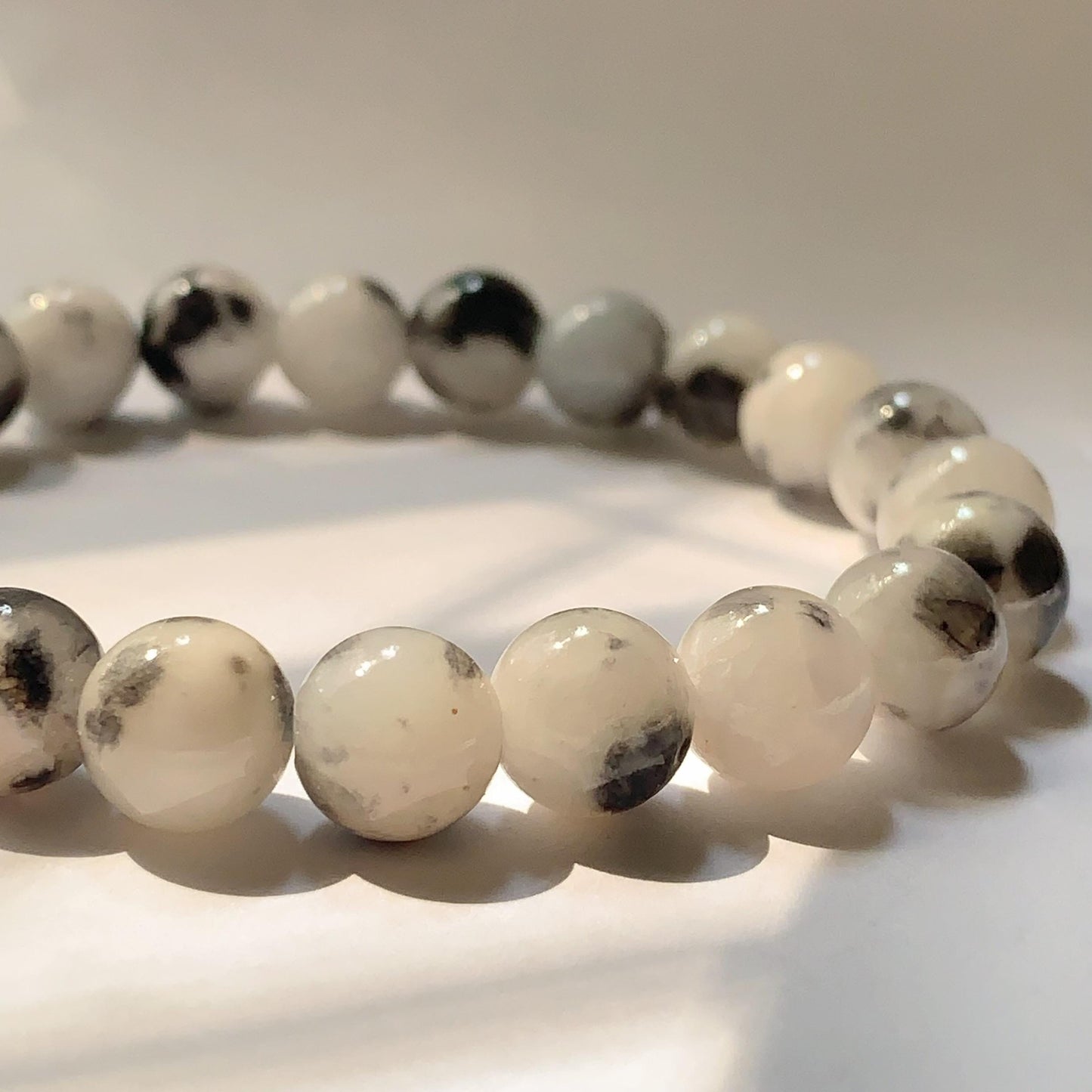 Black White Botswana Jade Stretch Bracelet: AAA Grade Gemstone, Handmade in USA