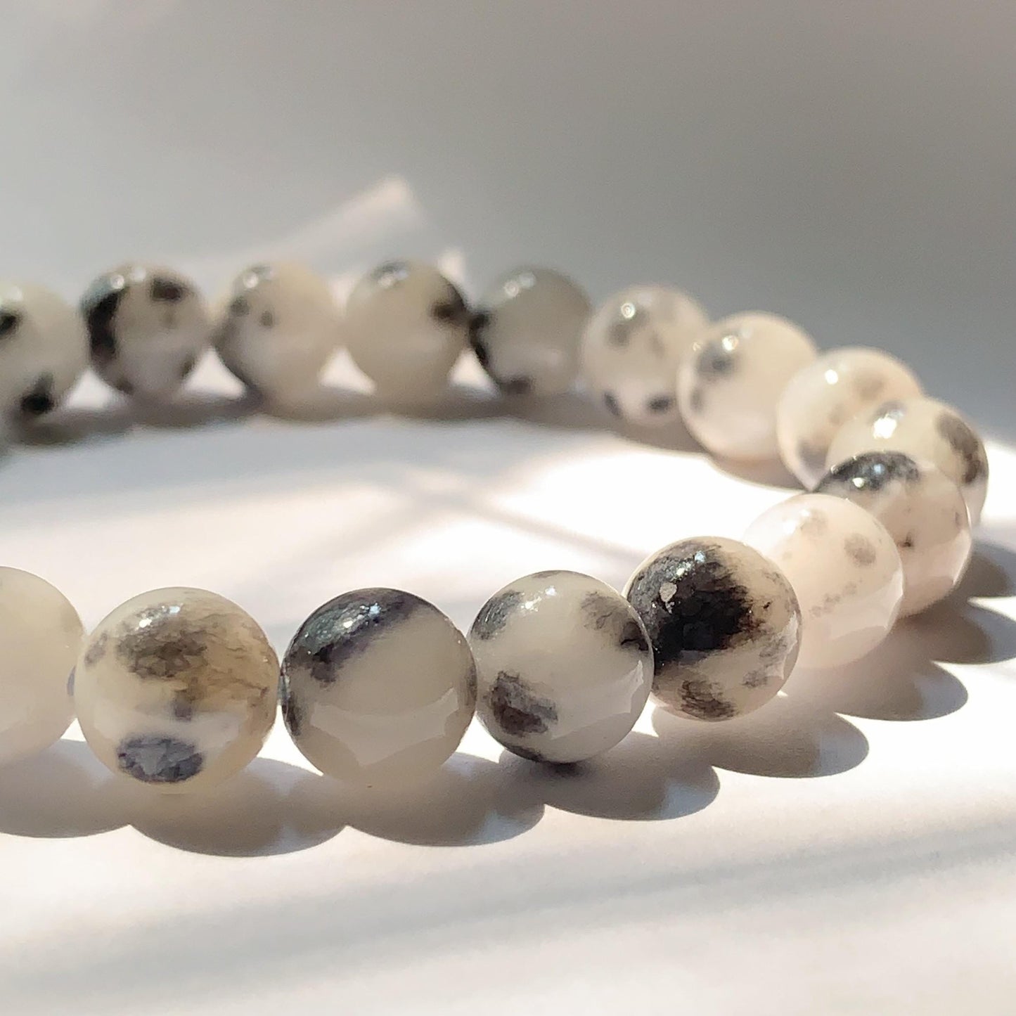 Black White Botswana Jade Stretch Bracelet: AAA Grade Gemstone, Handmade in USA