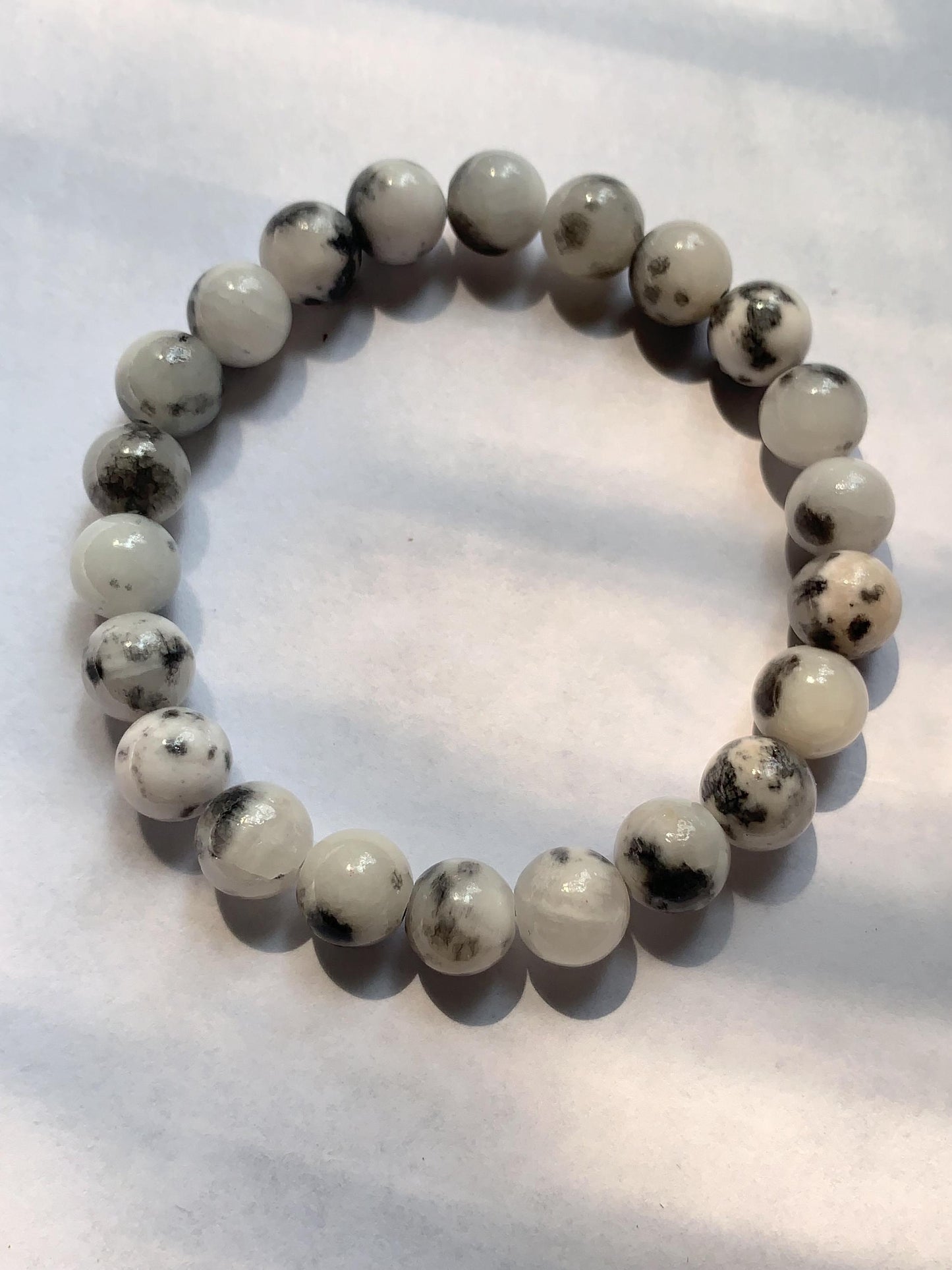 Black White Botswana Jade Stretch Bracelet: AAA Grade Gemstone, Handmade in USA