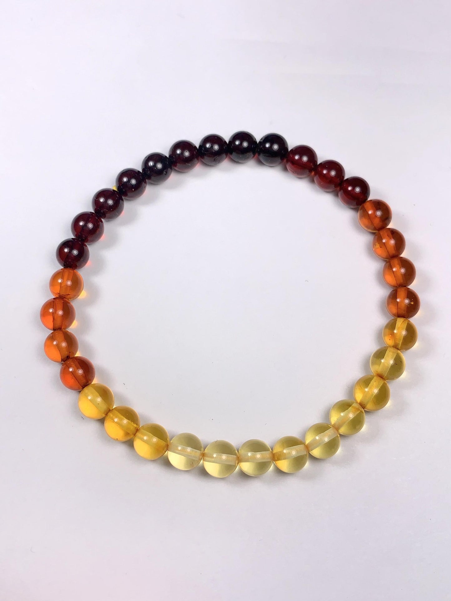 Natural Amber Smooth Round Bead Bracelet: Yellow Gold Orange Brown, 6mm