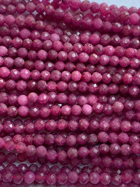Grade AA Natural Purple Red Ruby Faceted Round Beads - 15.5" Strand