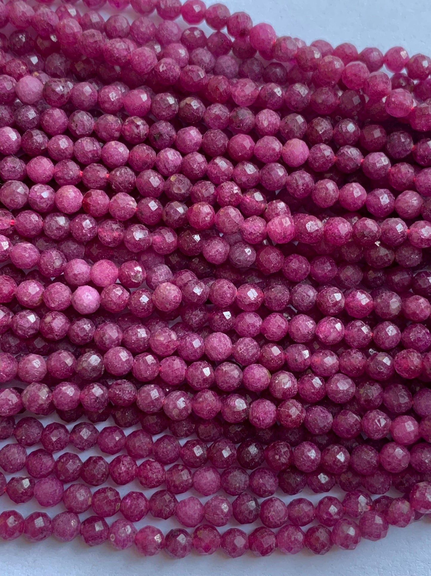 Grade AA Natural Purple Red Ruby Faceted Round Beads - 15.5" Strand