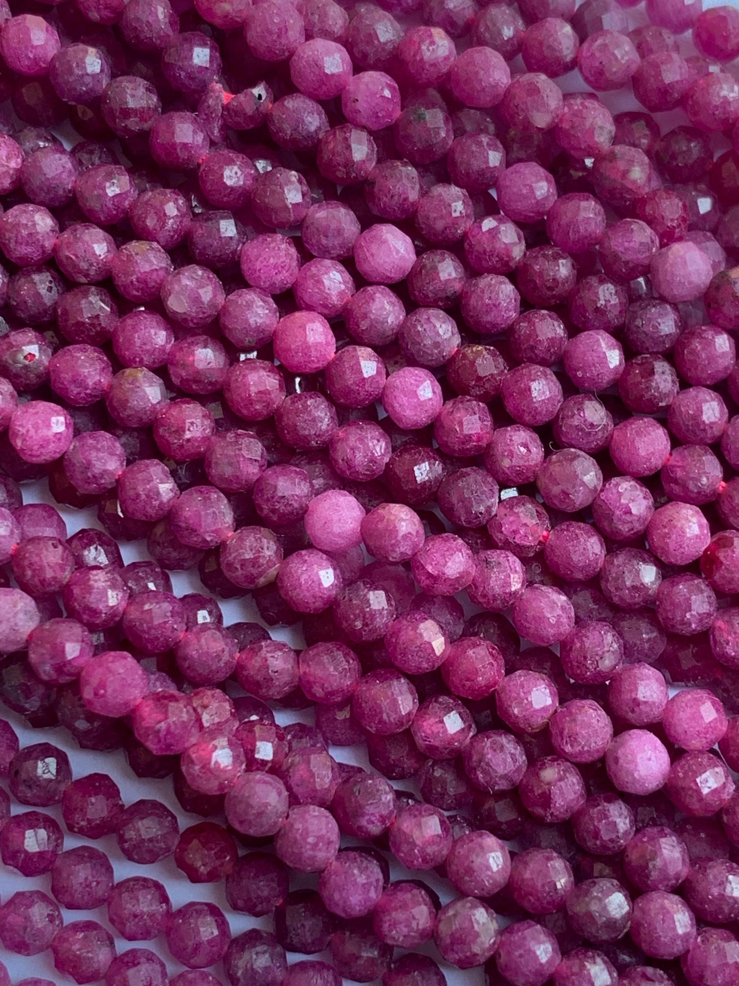 Grade AA Natural Purple Red Ruby Faceted Round Beads - 15.5" Strand