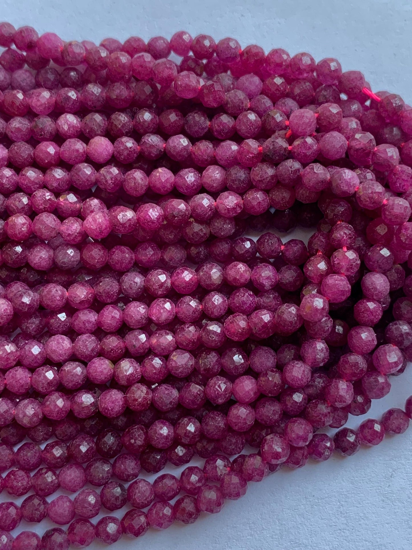 Grade AA Natural Purple Red Ruby Faceted Round Beads - 15.5" Strand