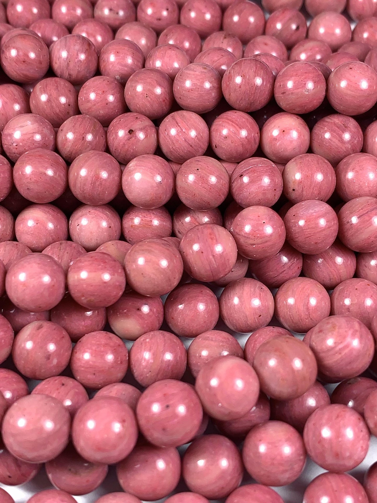 Natural Pink Rhodonite Beads: Smooth Round Gemstone Strand (15.5")