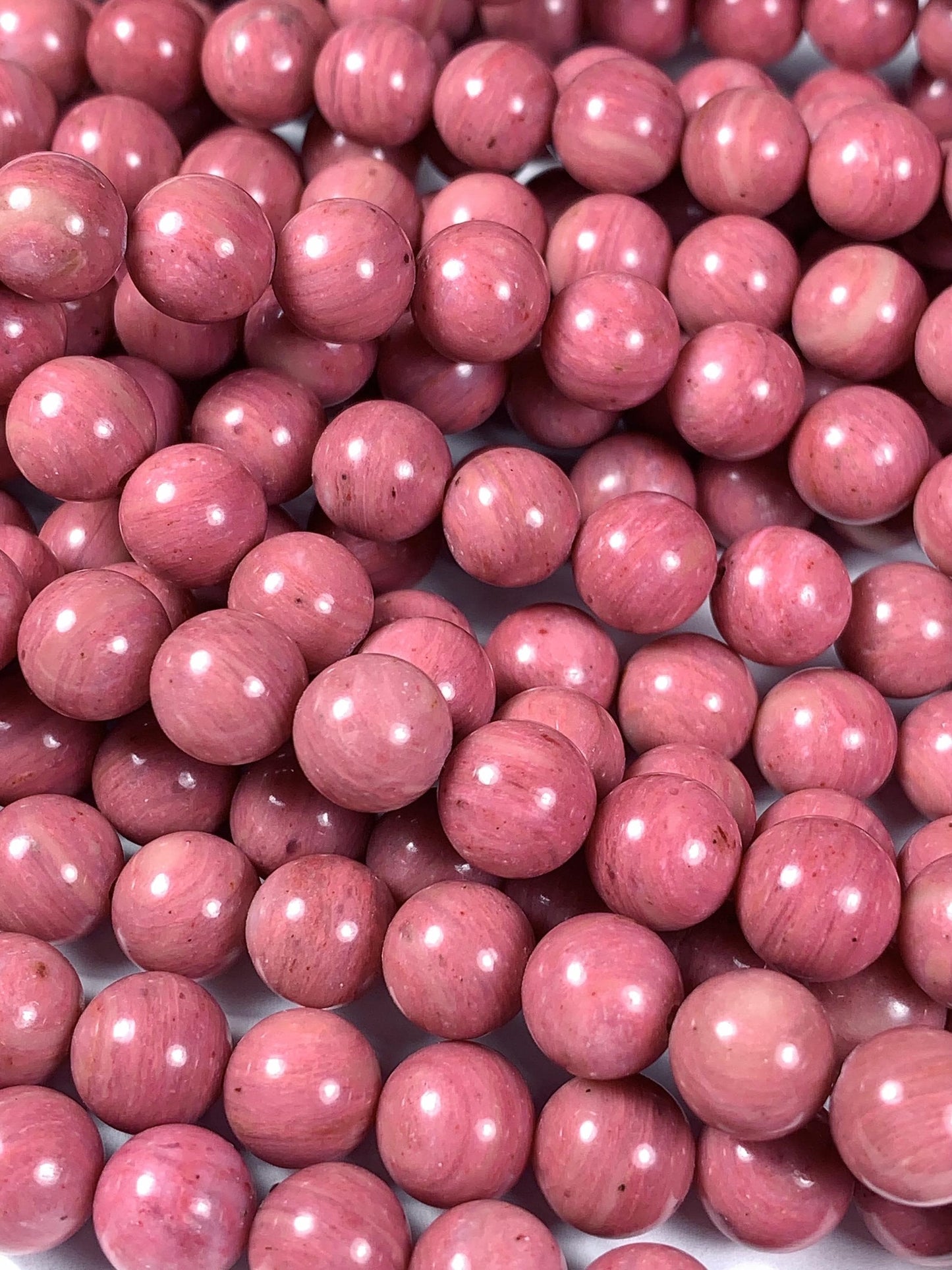 Natural Pink Rhodonite Beads: Smooth Round Gemstone Strand (15.5")