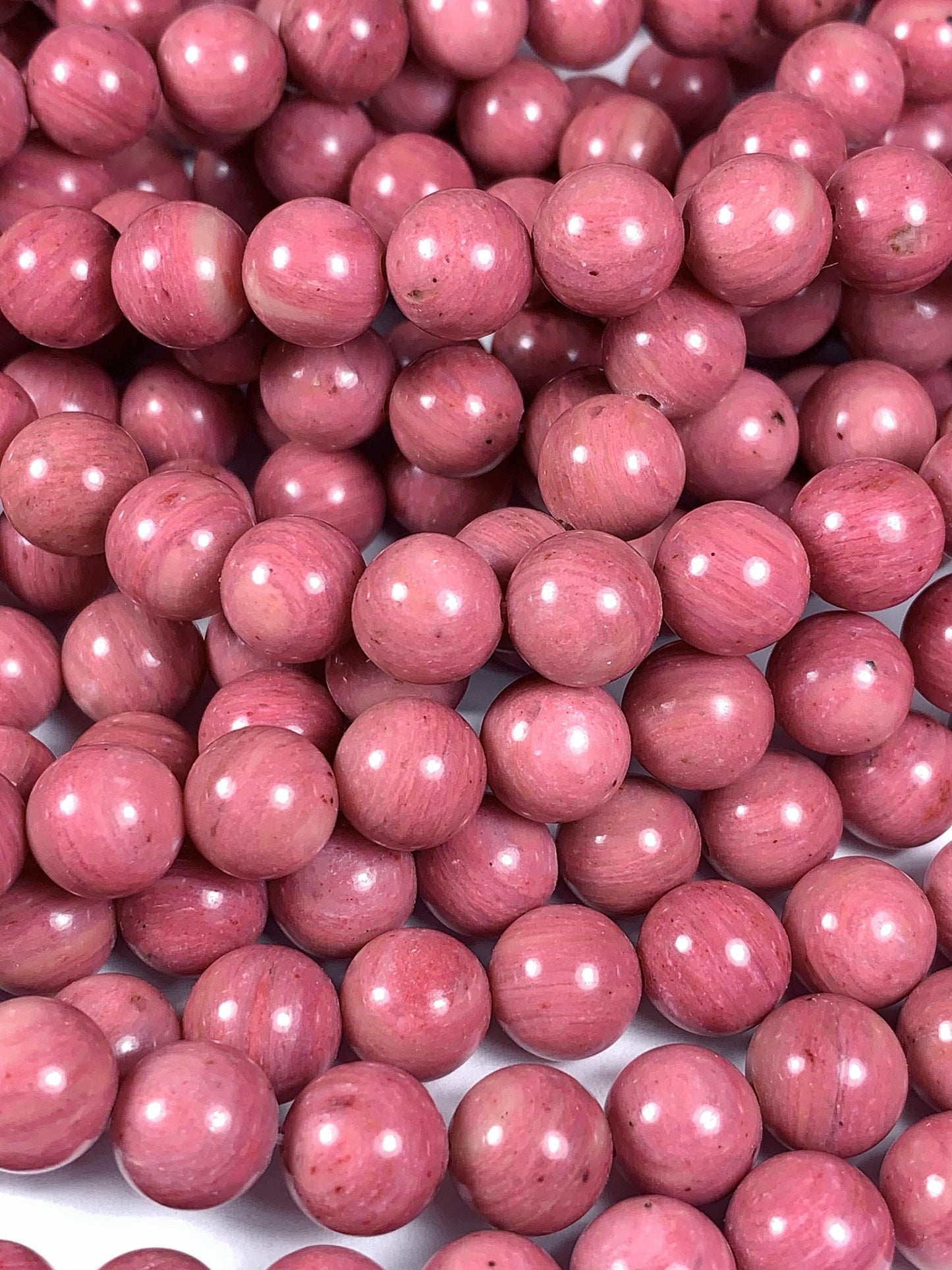 Natural Pink Rhodonite Beads: Smooth Round Gemstone Strand (15.5")