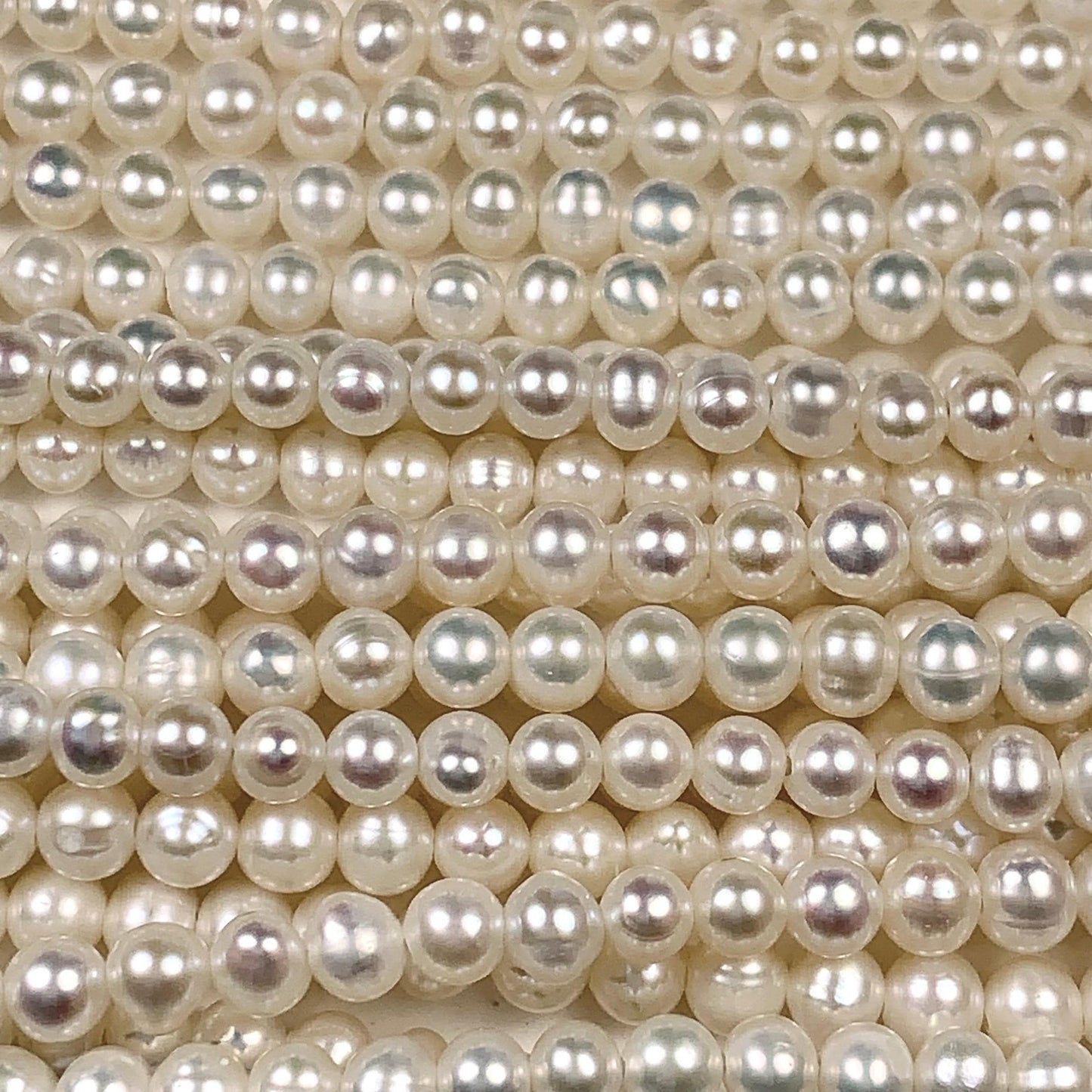 4mm Strong Luster Natural White Pearl Beads: Genuine Gemstone Strand