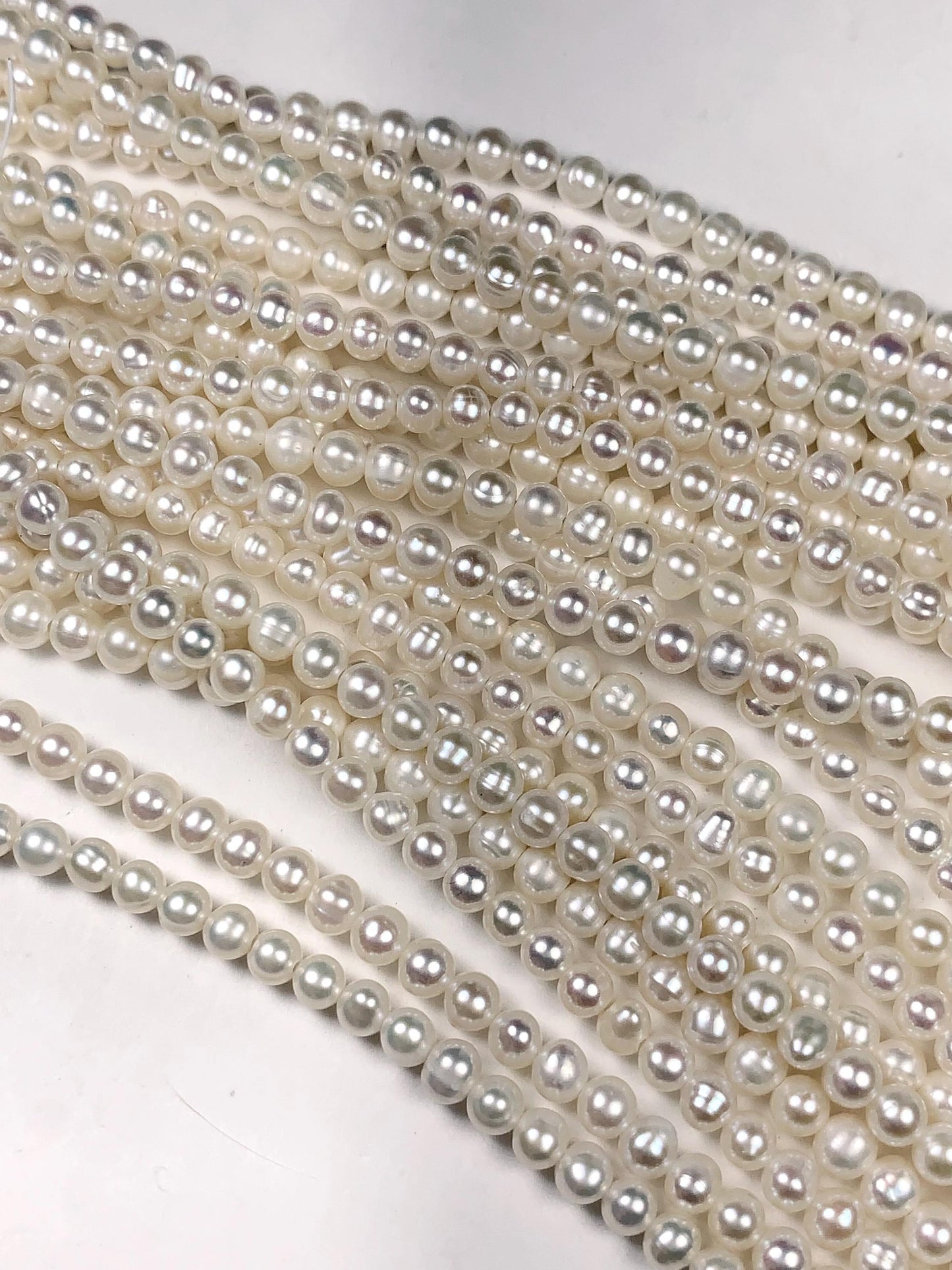 4mm Strong Luster Natural White Pearl Beads: Genuine Gemstone Strand