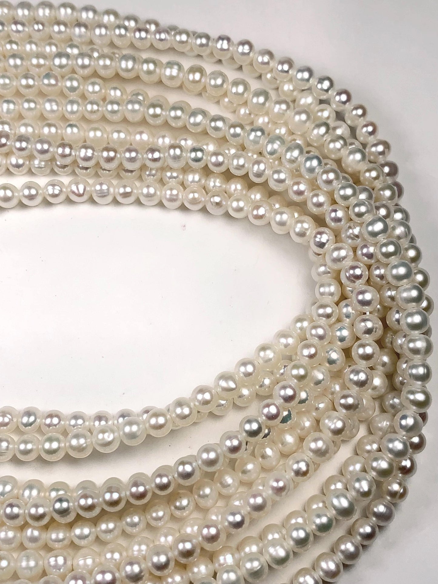 4mm Strong Luster Natural White Pearl Beads: Genuine Gemstone Strand