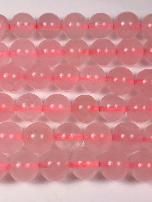 8mm Madagascar Half Translucent Pink Rose Quartz Smooth Round Beads: Natural Gemstone Strand (15")