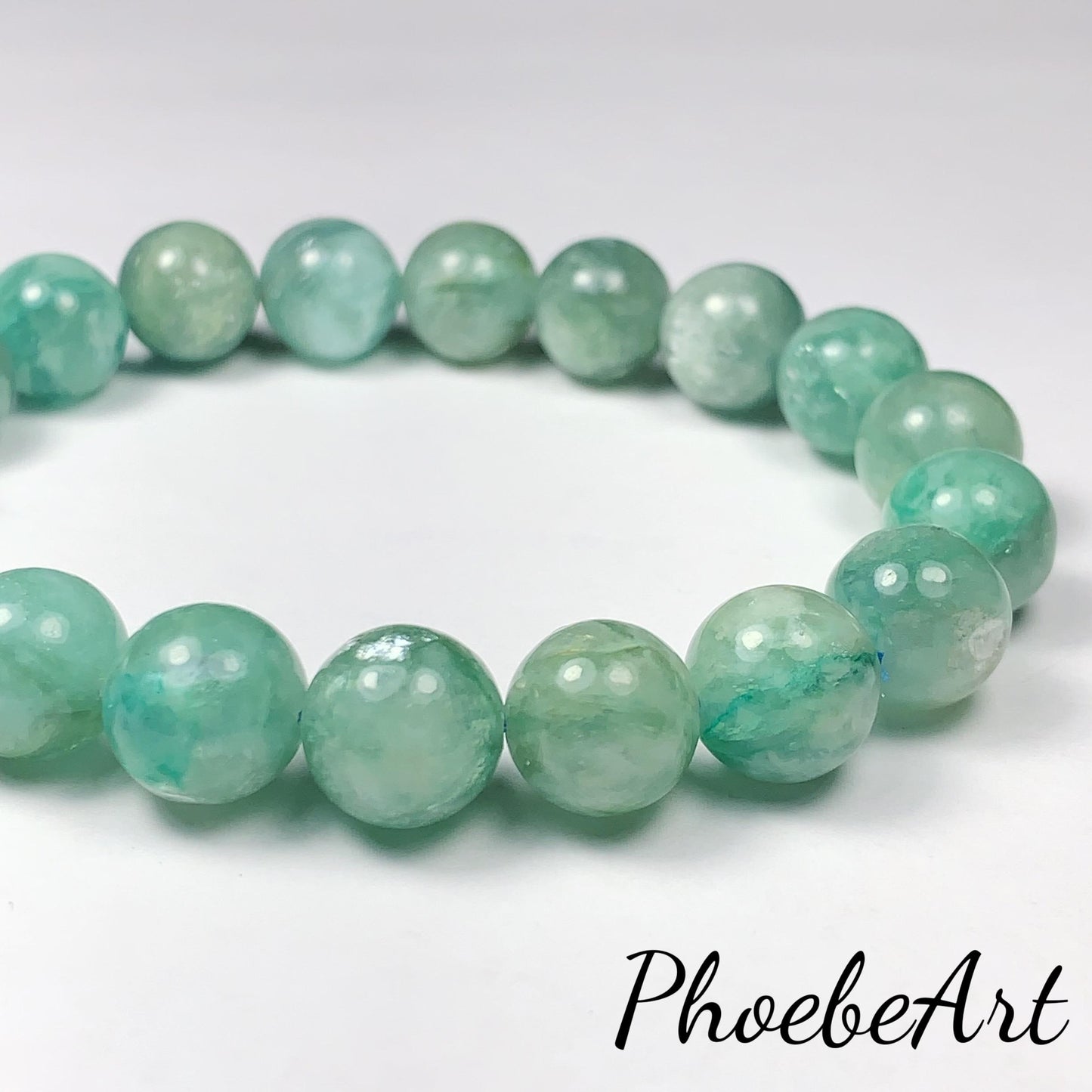 Green Natural Lepidolite Stretches Bracelet:  Gemstone, Smooth Round Beads