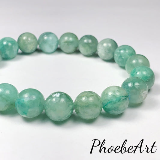 Green Natural Lepidolite Stretches Bracelet:  Gemstone, Smooth Round Beads